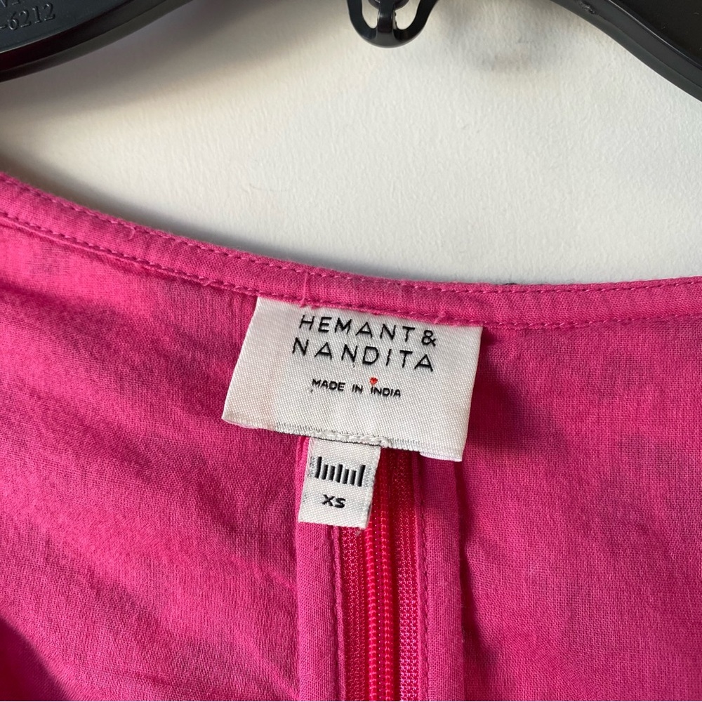 Hemant &‎ Nandita Puff Sleeve Crop Top Side Sash Pink Leopard Print XS - Picture 4 of 9